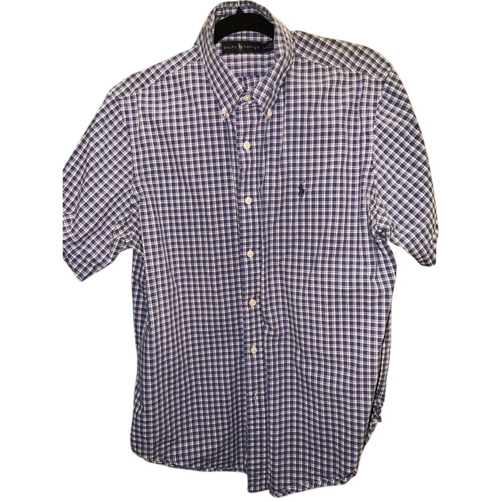 Ralph Lauren Polo Short Sleeve Shirt Mens Blue White Gingham Check Large